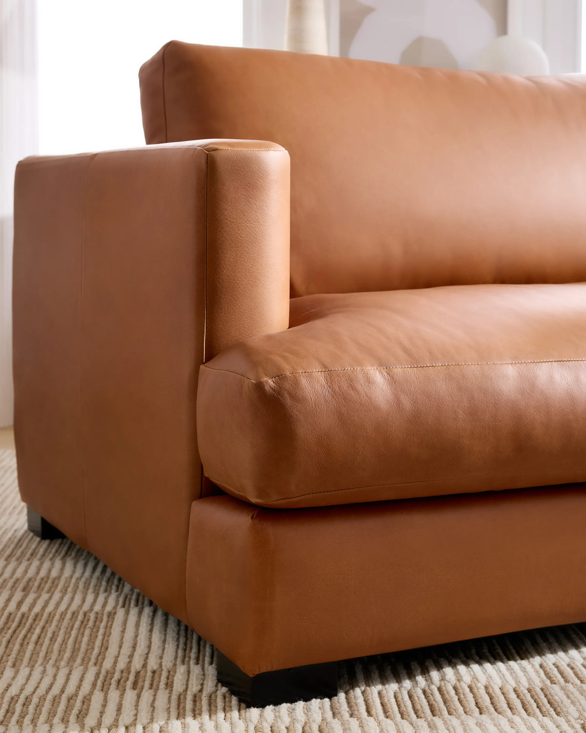 Sierra Curved Arm Sofa in Leather - 7ft / Auburn