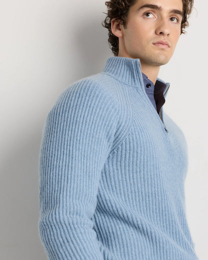 Mongolian Cashmere Fisherman Quarter Zip Sweater - S / Navy Marl
