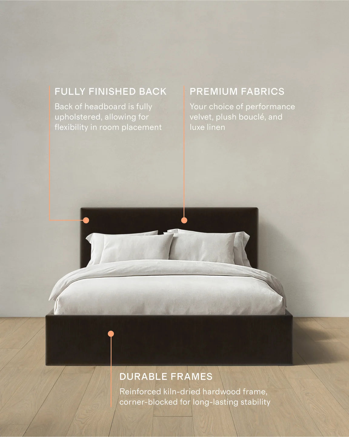 Square Bed in Performance Velvet - Full / Chocolate