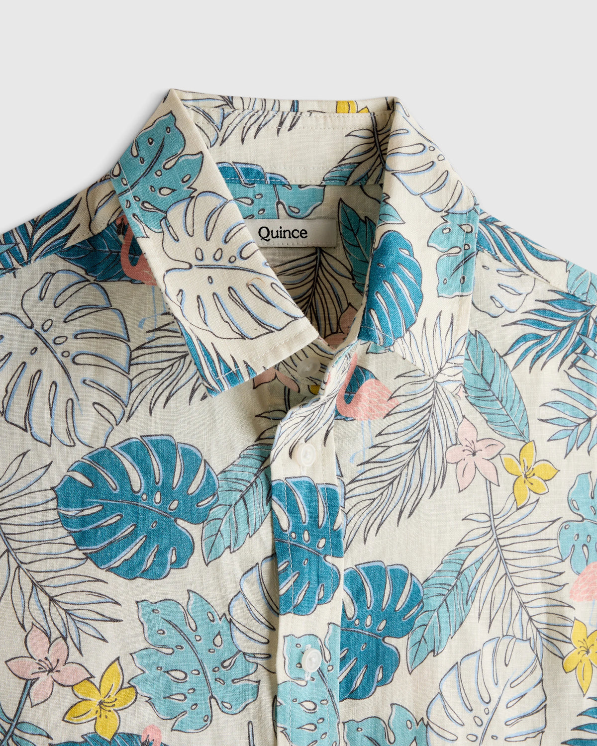 100% European Linen Printed Short Sleeve Shirt - 6 / Multi Palm