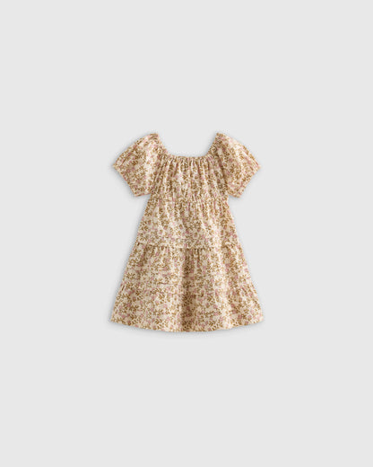 100% Organic Cotton Poplin Tiered Dress - 3-6M / Peach Floral