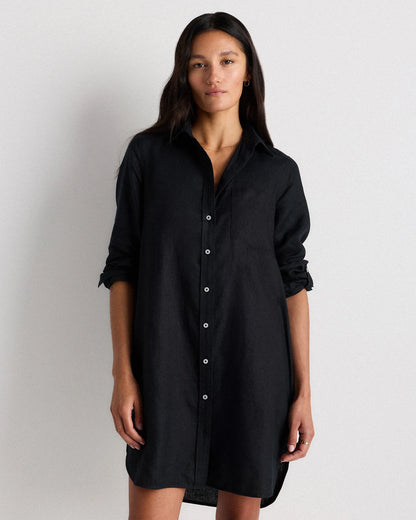 100% European Linen Shirt Dress - XS / Sky Blue Mariner Stripe