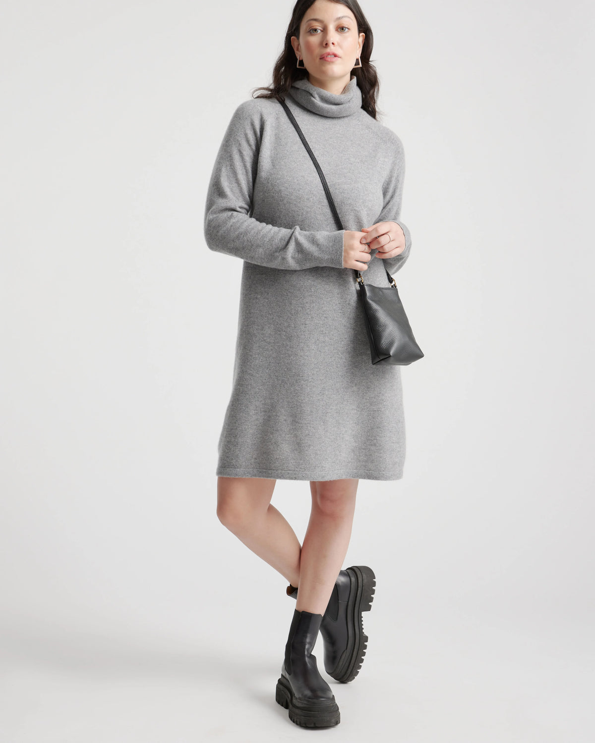 Mongolian Cashmere Turtleneck Sweater Dress - XS / Moss