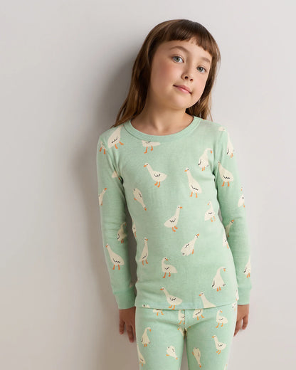 100% Organic Cotton Long Sleeve and Pant Pajama Set - 6 / Navy Stripe