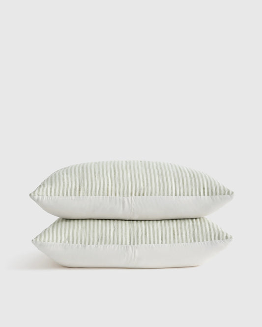 European Linen Patterned Quilted Sham Set - Standard / Willowleaf Gingham