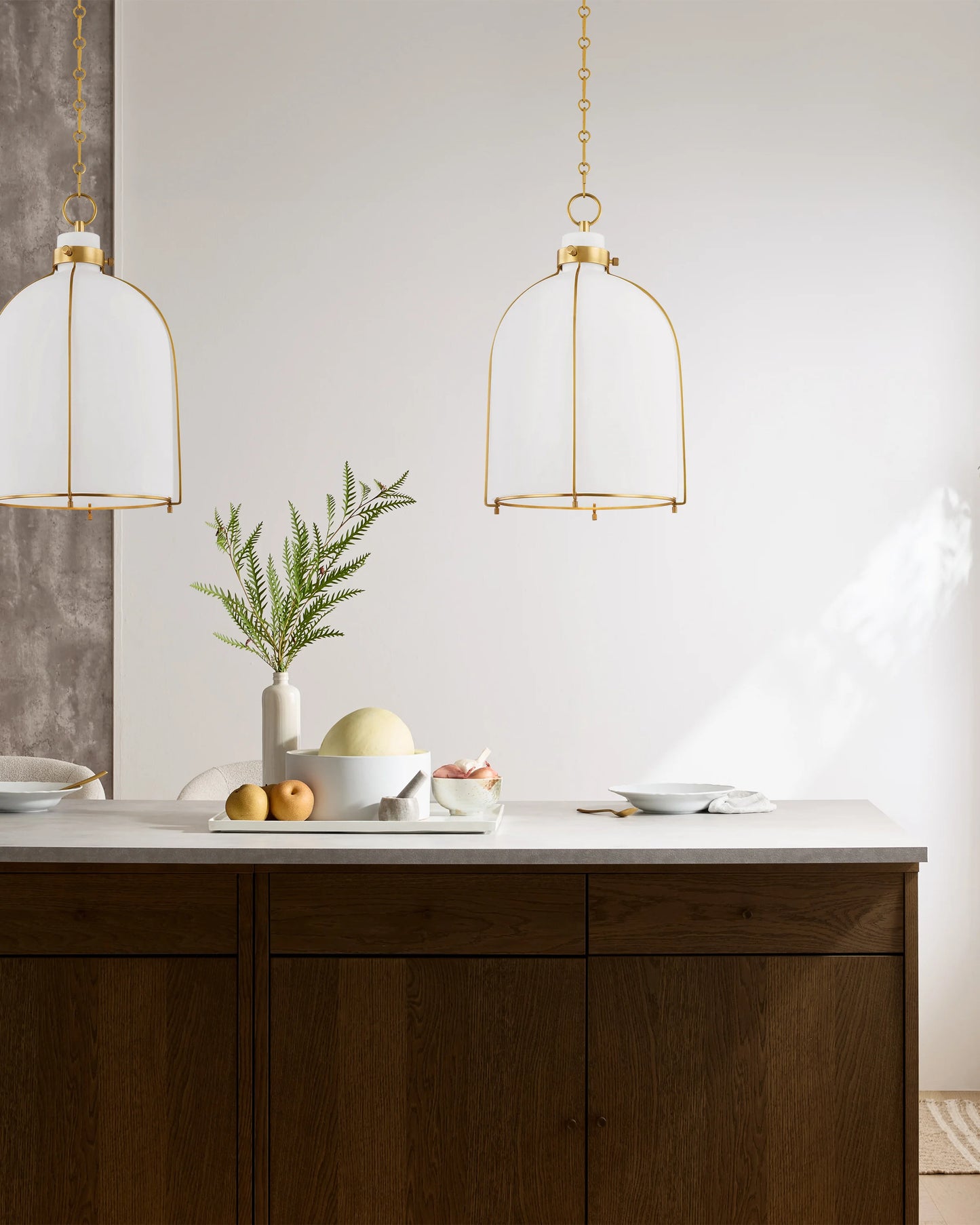 Iron and Opal Glass Bell Pendant Light - One Size / Brass