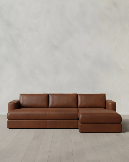 Sierra Curved Arm Chaise Sectional in Leather - Right Arm / Auburn