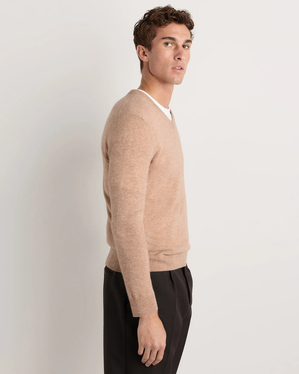 Mongolian Cashmere V-Neck Sweater - S / Oatmeal