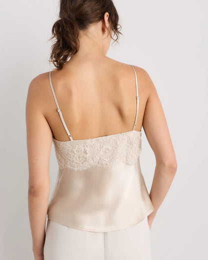 100% Washable Silk Lace Cutout Cami - XS / Black