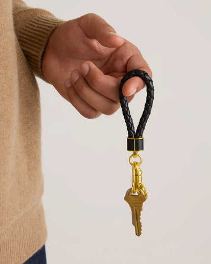 Italian Leather Braided Key Ring (2-Pack) - One Size / Black/Gold