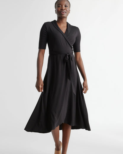 Tencel Jersey Midi Wrap Dress - XS / Brown