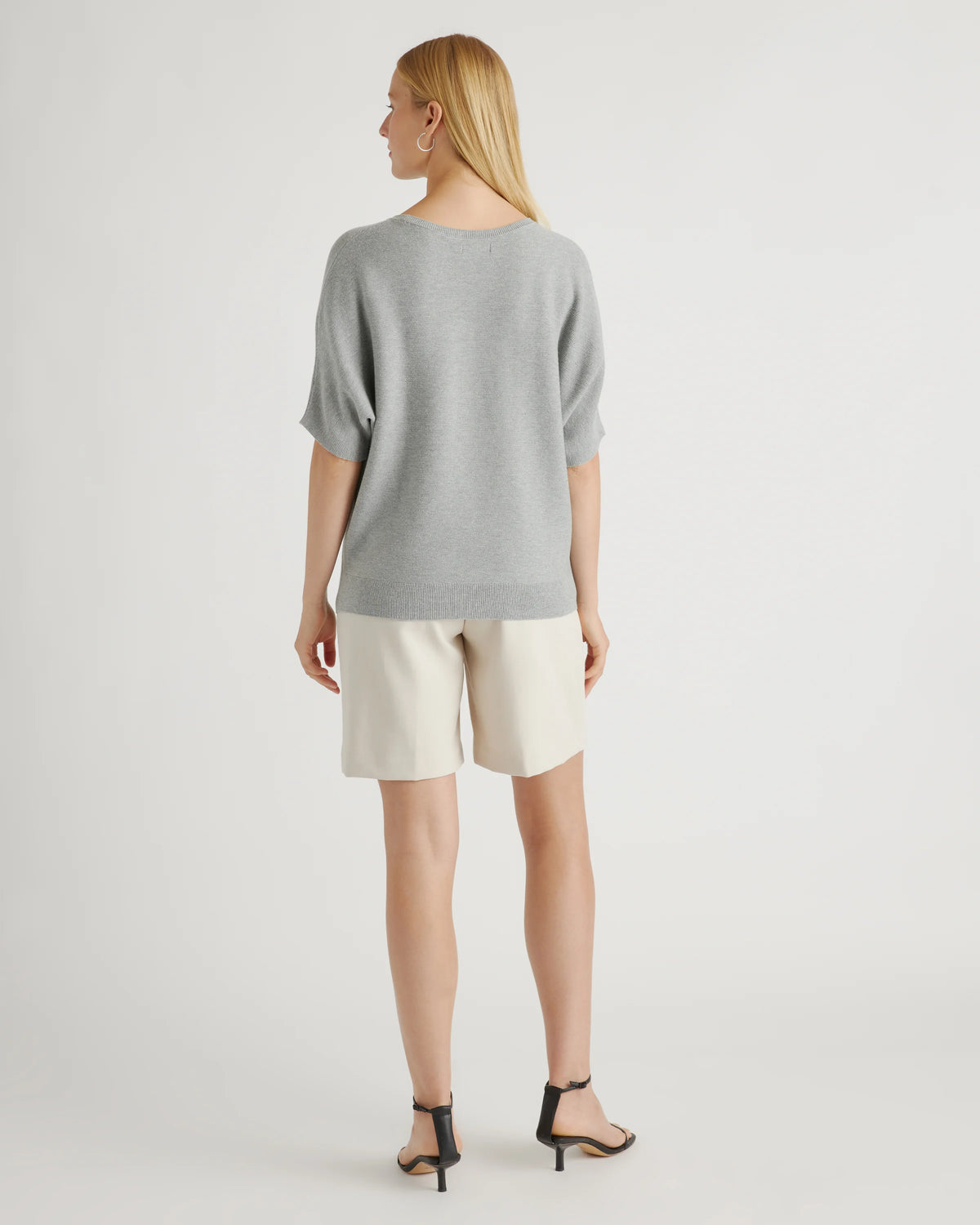 Lightweight Cotton Cashmere Link-Stitch Dolman Sweater - XS / Sugar Stone