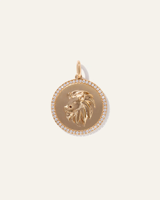 14K Gold Pave Zodiac Medallion Charm - One Size / Yellow Gold