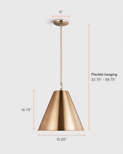 Tapered Steel Shade Pendant Light - One Size / Brass