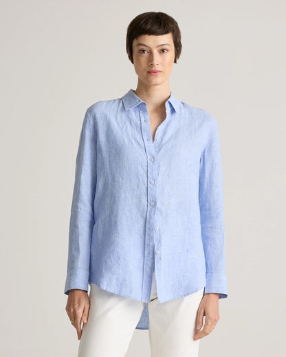 100% European Linen Long Sleeve Shirt - XS / Blue Pinstripe