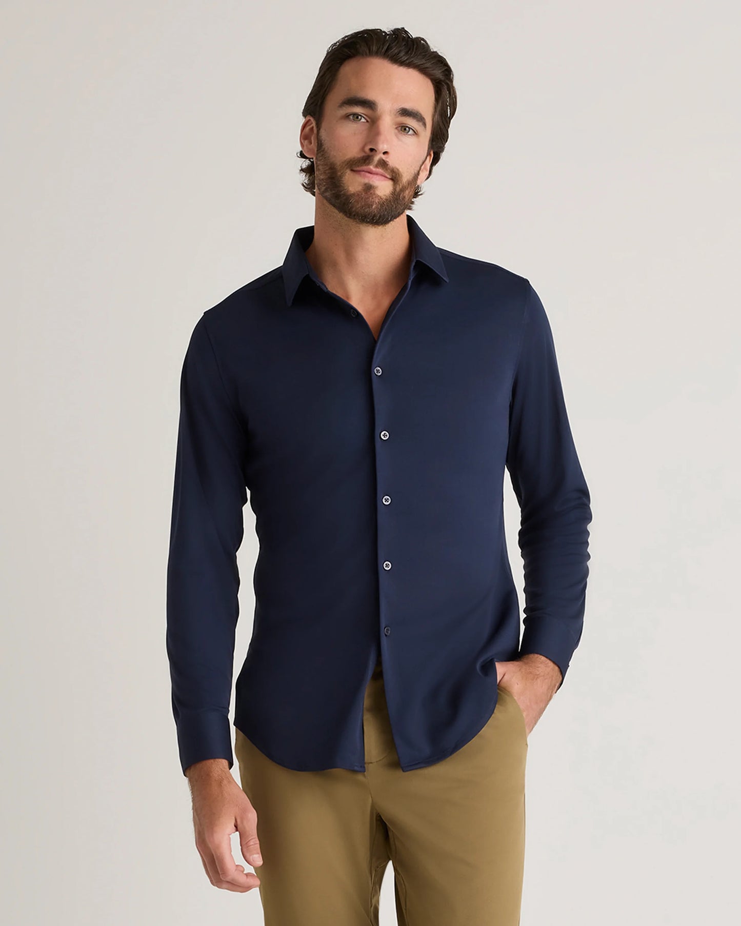 Commuter Stretch Pique Long Sleeve Button Down - XS / Dark Coal
