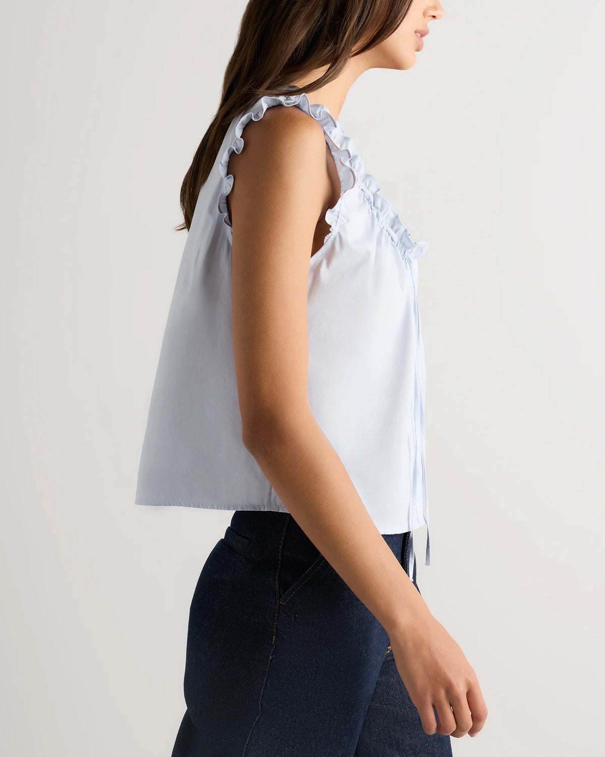 Cotton Viscose Voile Ruffle Trim Tank - XS / Classic Mini Gingham