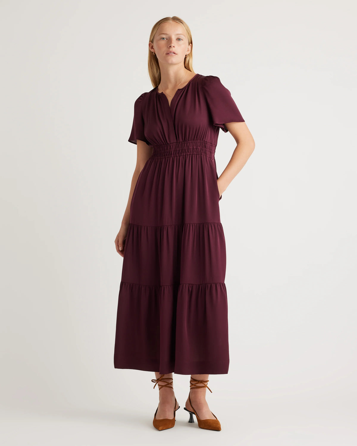 Washable Stretch Silk Tiered Maxi Dress - XS / Navy