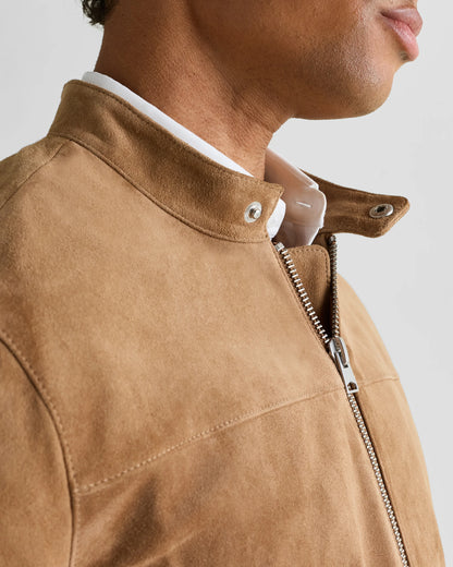 100% Suede Café Racer Jacket - S / Pecan Brown
