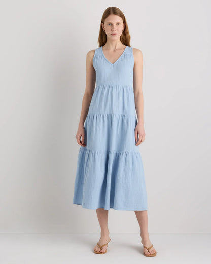 100% Organic Cotton Gauze Tiered Maxi Dress - XS / Indigo Blue