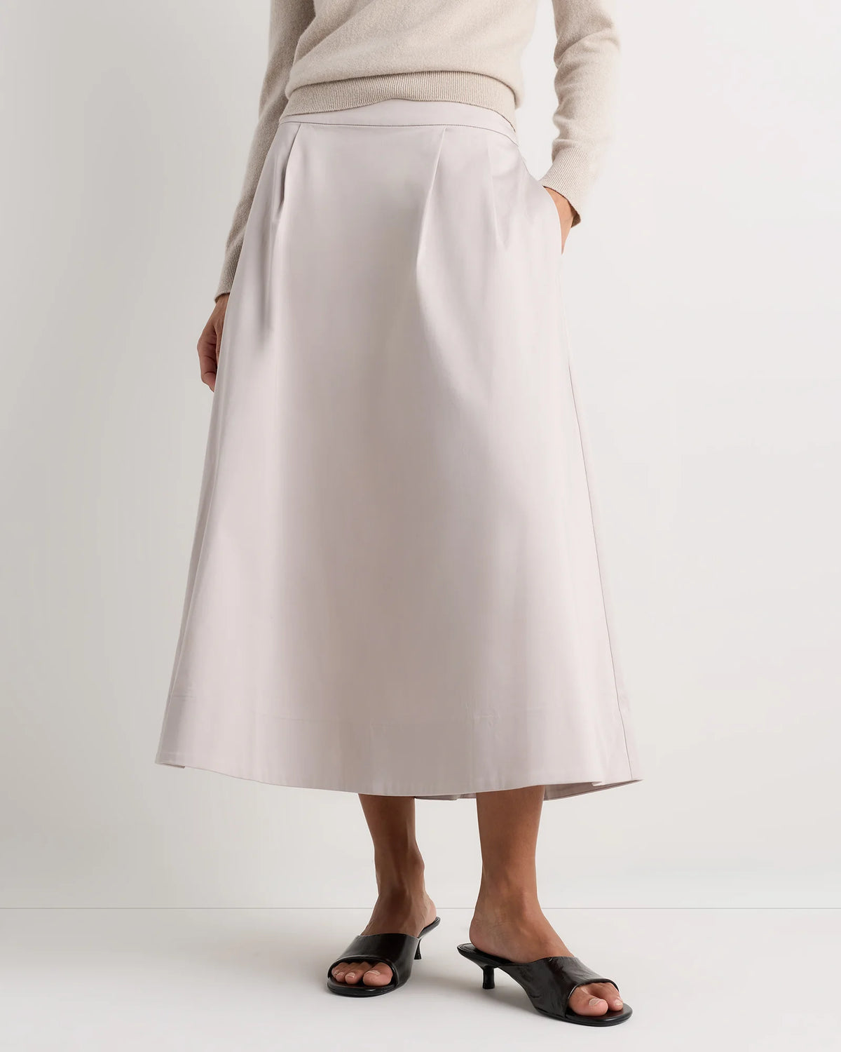 Organic Cotton Sateen A-line Midi Skirt - XS / True Black