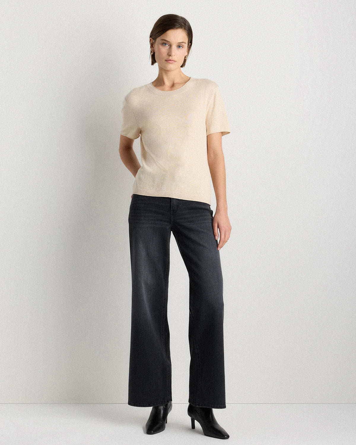 Lightweight Cotton Cashmere Relaxed Sweater Tee - XS / Sugar Stone