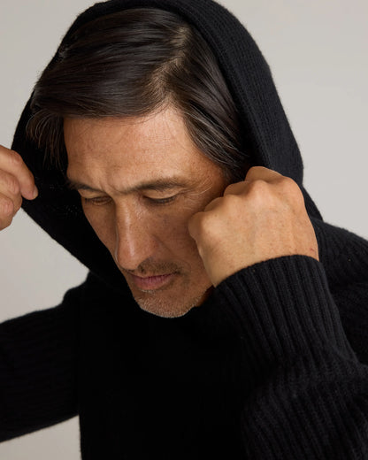 Mongolian Cashmere Fisherman Pullover Hoodie - S / Black