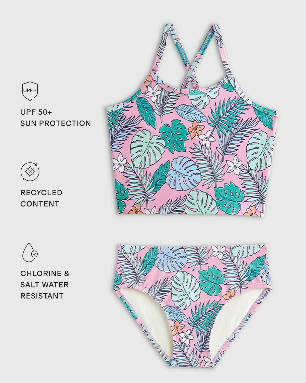 Tankini and Long Sleeve Raglan Rash Guard Set - 2T / Soft Ditsy Floral