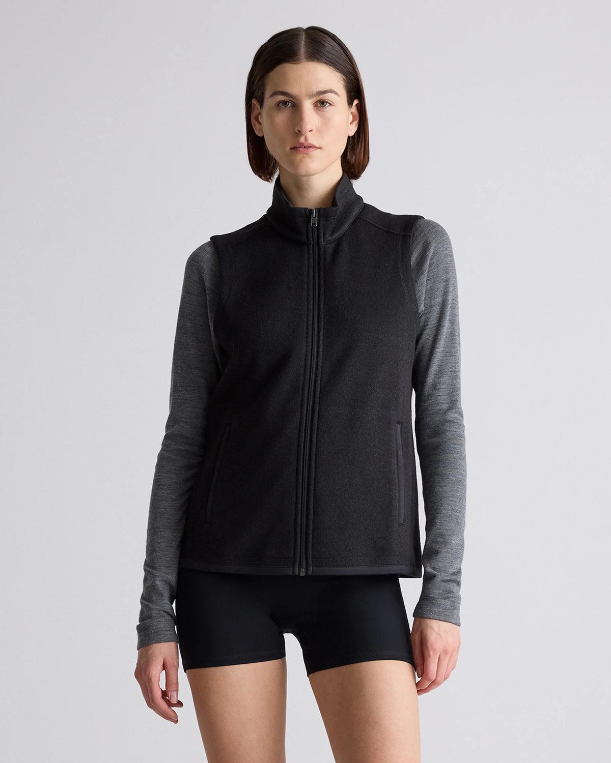Sweater-Knit Fleece Full-Zip Vest - XS / Heather Mineral Green