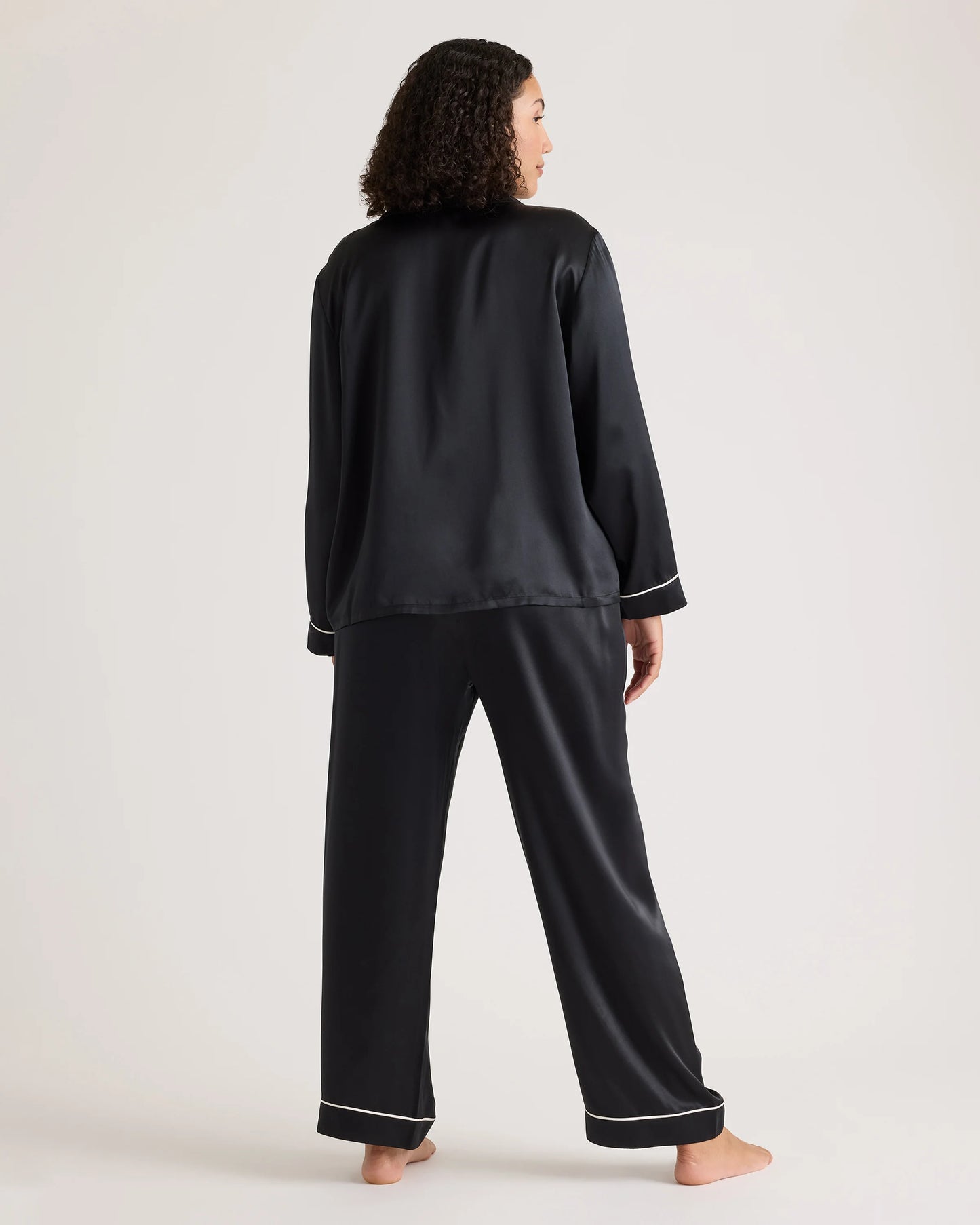 100% Washable Silk Satin Pajama Long Sleeve Top - XS / Toasted Almond