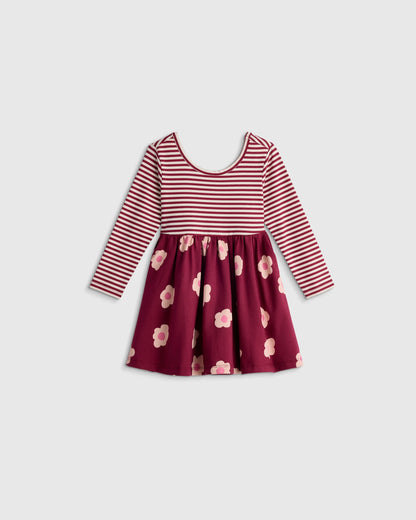 Organic Cotton Long Sleeve Skater Dress - 0-3M / Flower Buds