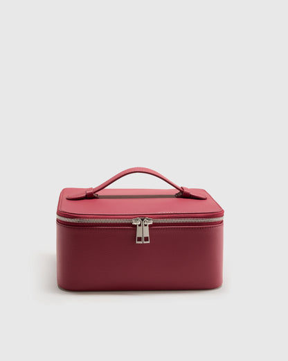 Italian Leather Travel Cosmetic Case - One Size / Garnet Red