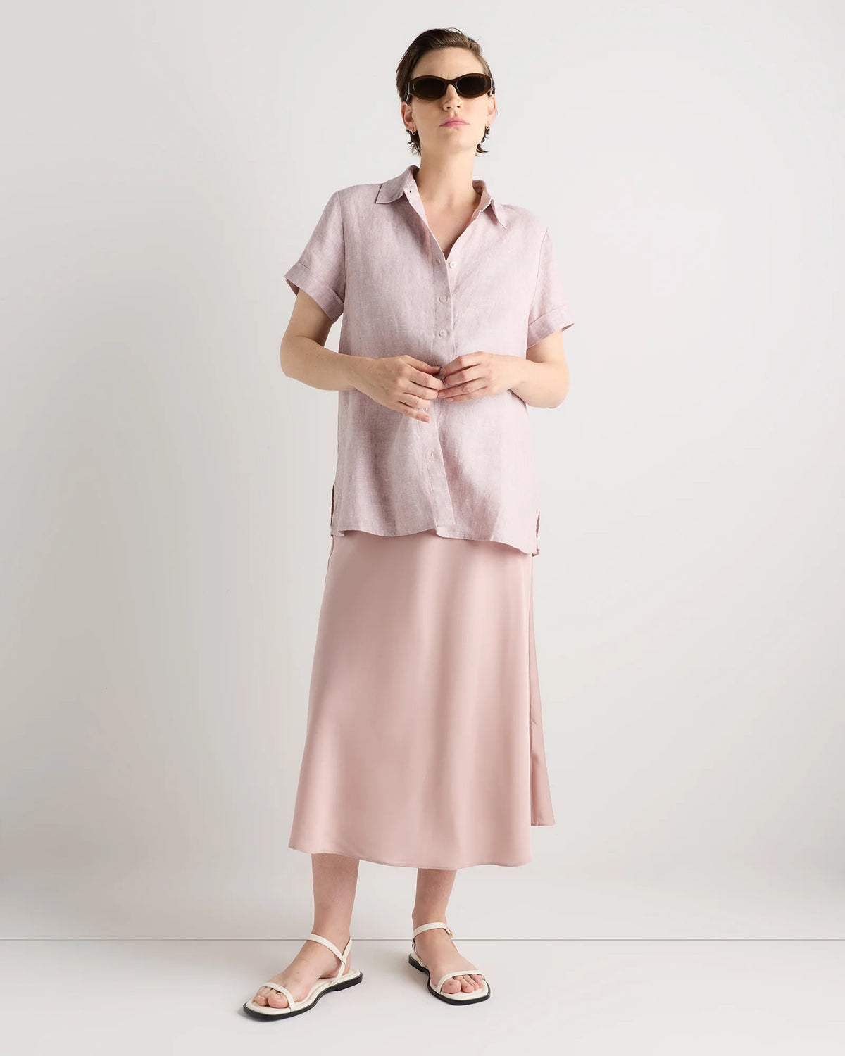 100% European Linen Maternity Camp Shirt - XS / Blue Pinstripe