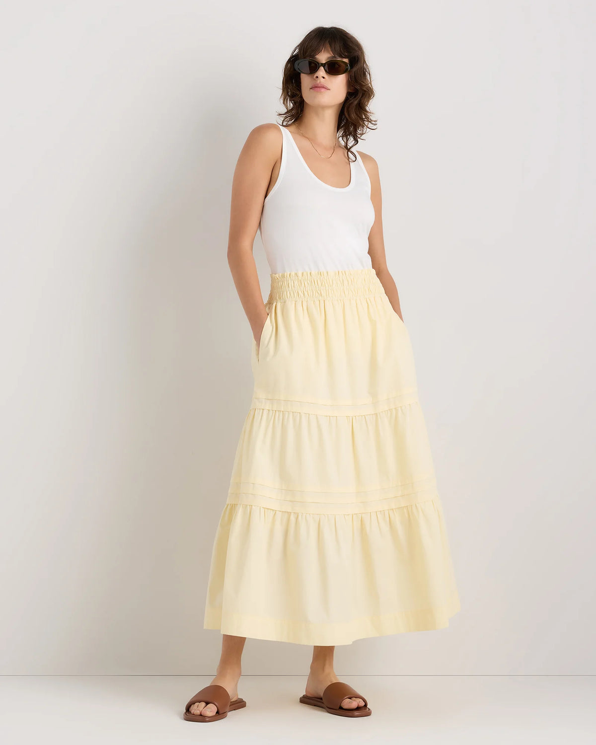 100% Organic Cotton Poplin Tiered Maxi Skirt - XS / Black