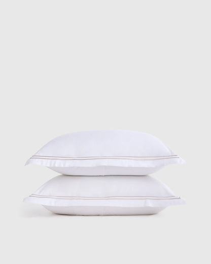 Organic Crisp Percale Embellished Sham Set - Standard / White/Navy