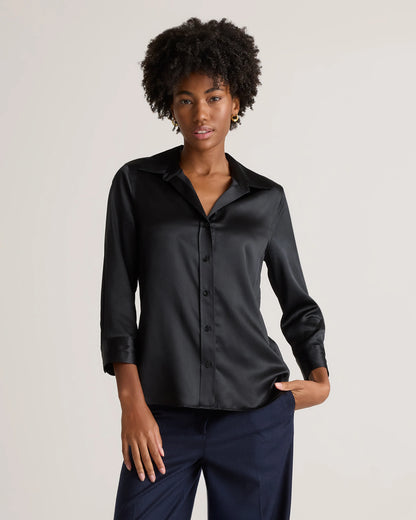 100% Washable Silk Three-Quarter Sleeve Shirt - XS / Vintage Pink