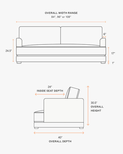 Sierra Curved Arm Sofa in Performance Basketweave - 7ft / Flax