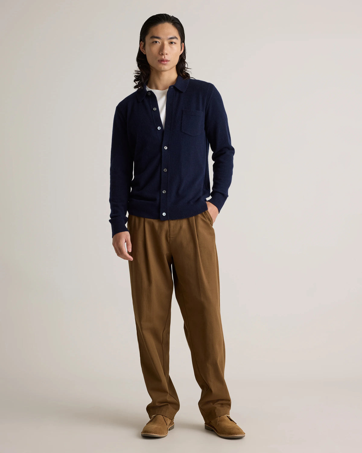 Mongolian Cashmere Button Down Sweater - S / Brown