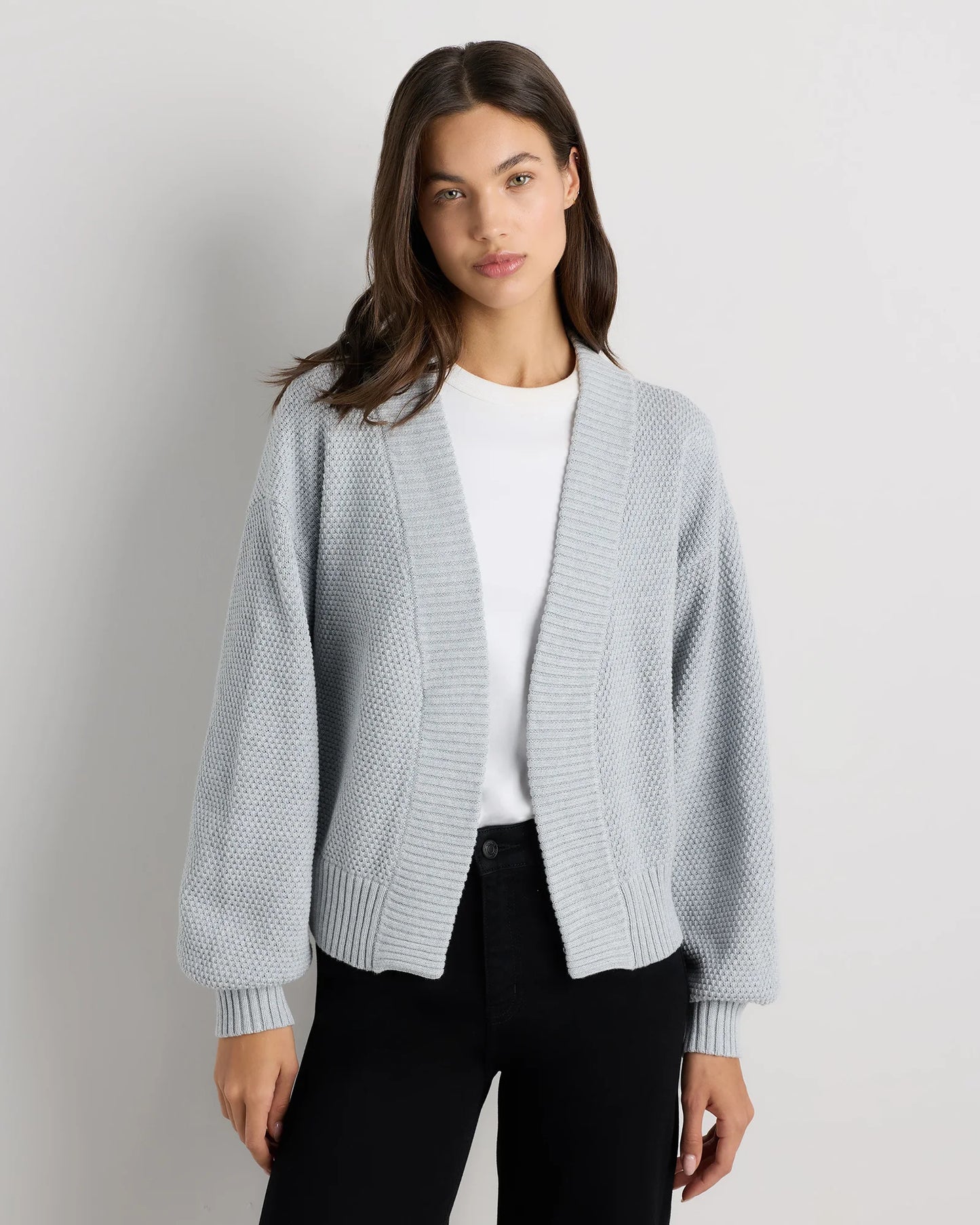 100% Organic Cotton Waffle Stitch Open Cardigan - XS / Sky Blue
