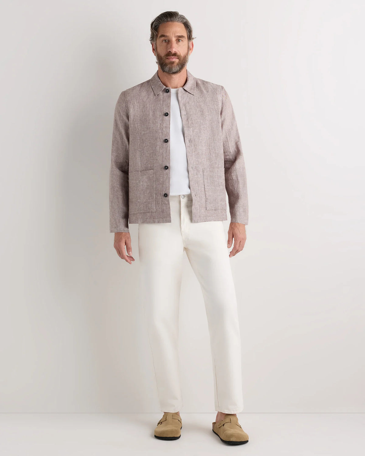 100% European Linen Chore Jacket - S / Flax
