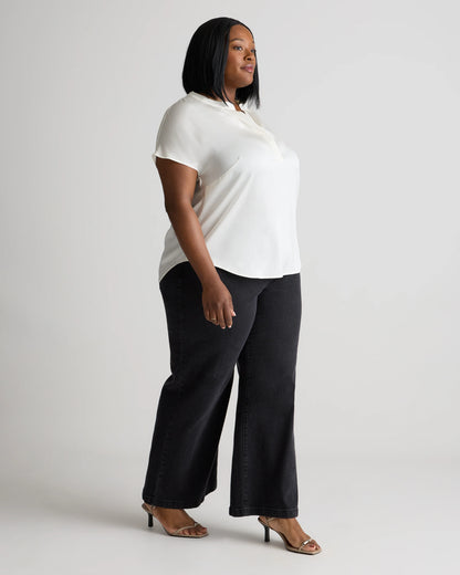 Washable Stretch Silk Dolman Sleeve Blouse - 1X / Black