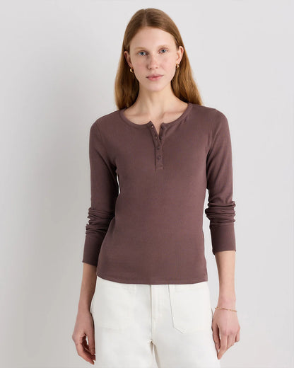 Organic Cotton Micro-Rib Henley Long Sleeve Tee - XS / Heather Oatmeal