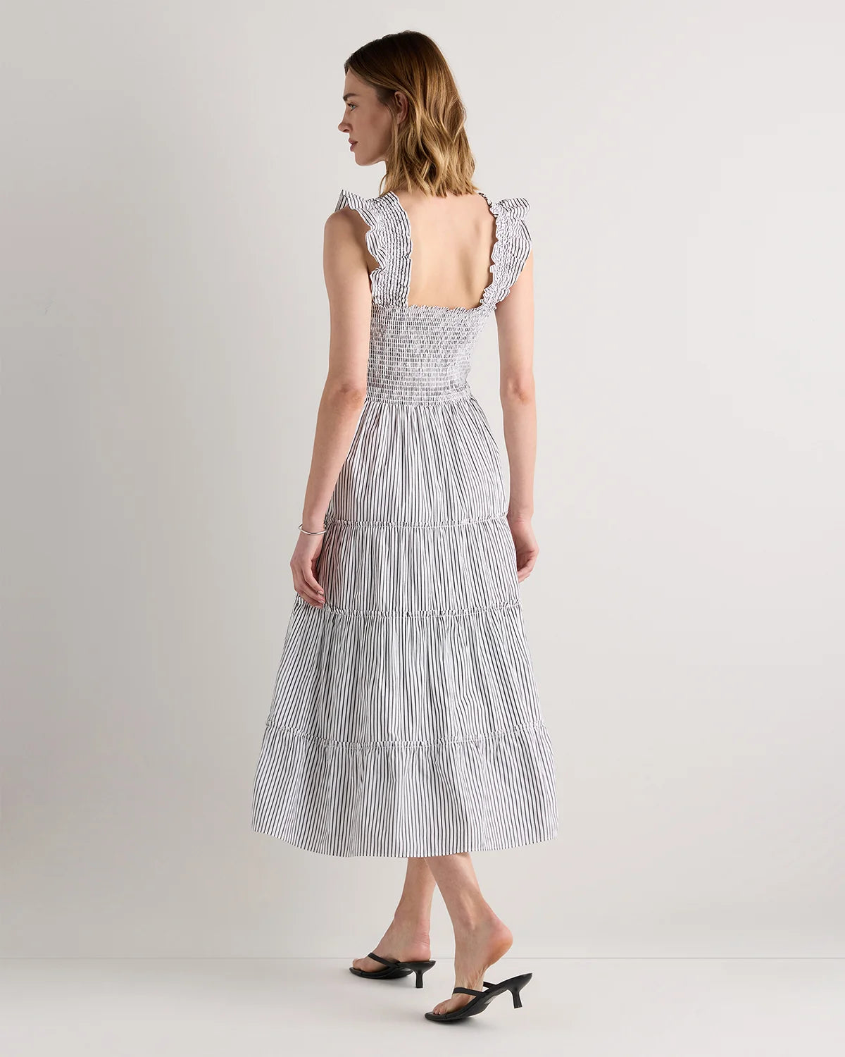 100% Organic Cotton Poplin Smocked Midi Dress - XS / Riviera Blue Heirloom Floral