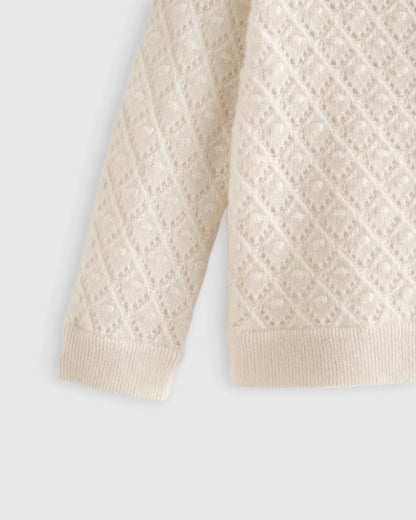 Washable Cashmere Pointelle Cardigan - 5T / Ivory