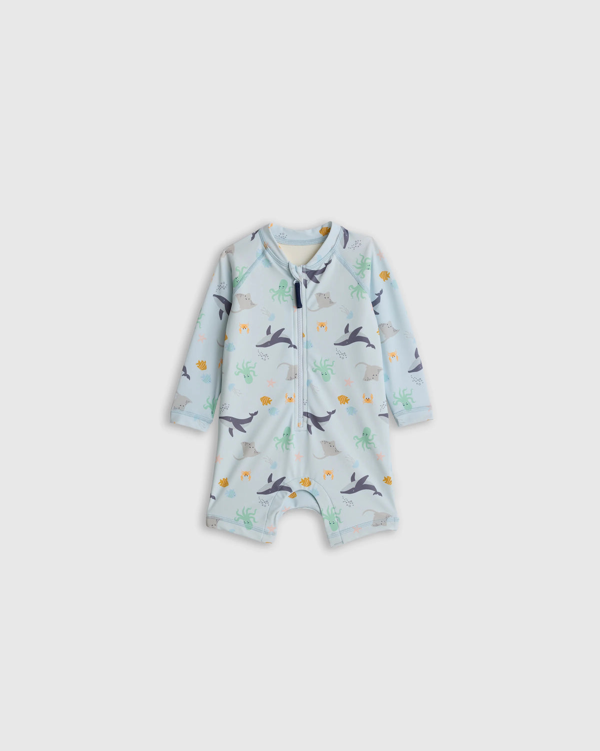 Long Sleeve Zip-Up Rash Guard One-Piece - 0-3M / Peri Beach Stripe