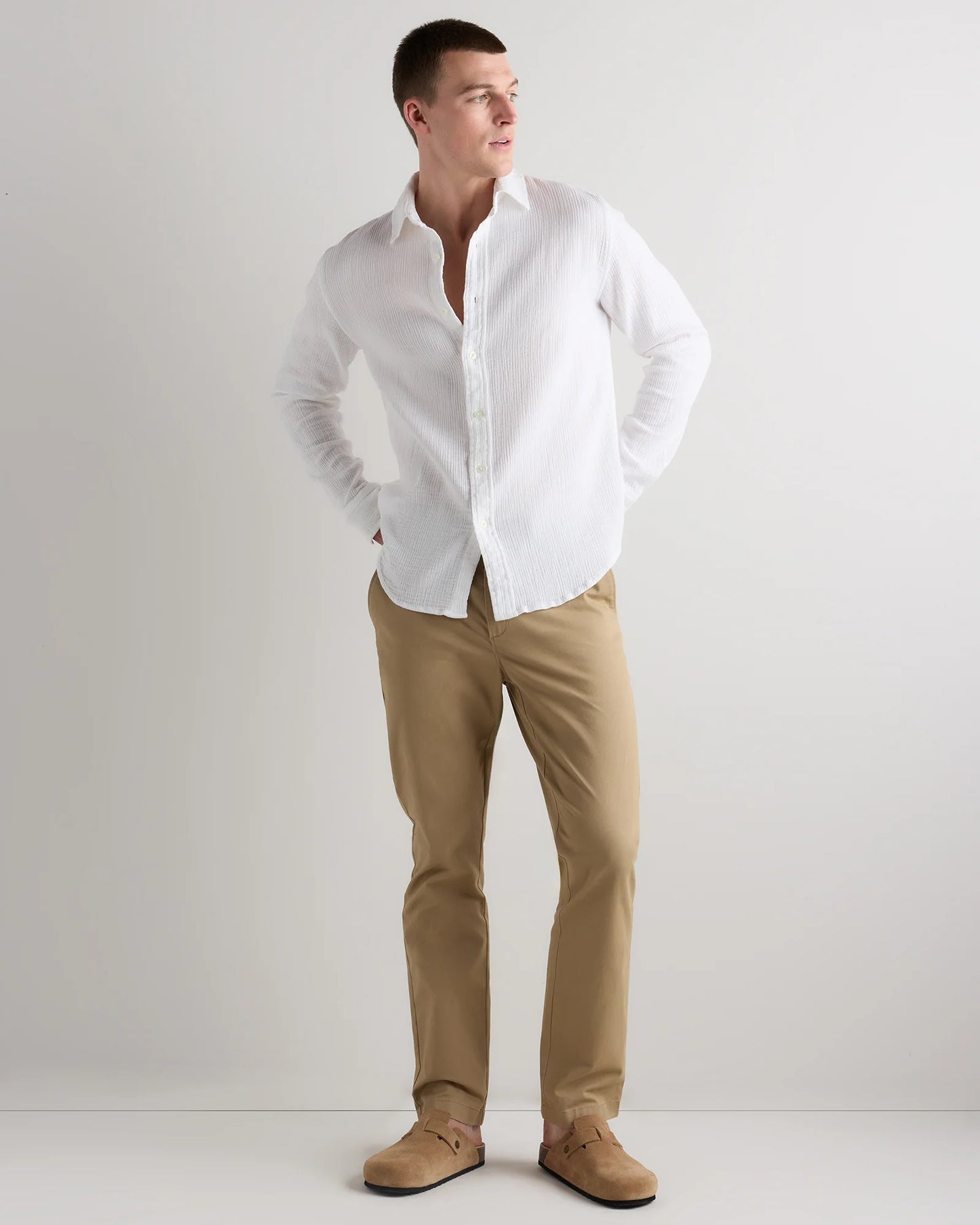 100% Organic Cotton Gauze Long Sleeve Shirt - S / White