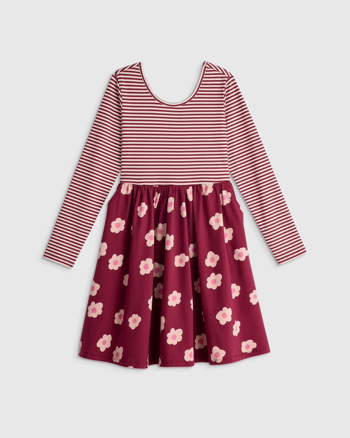 Organic Cotton Long Sleeve Skater Dress - 6 / Red Poppy Garden