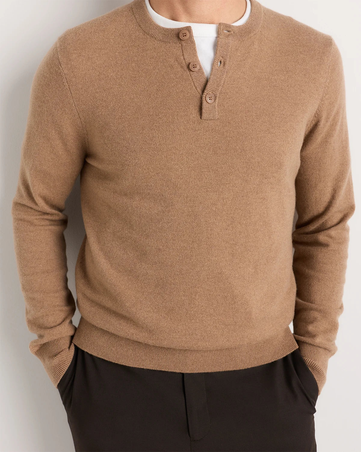 Mongolian Cashmere Henley Sweater - S / Brown